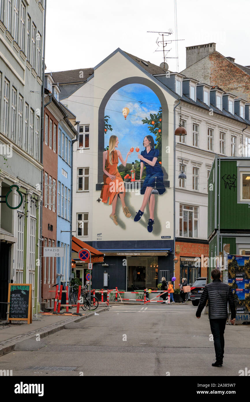 View of a mural at corner of Store Regnegade and Ny Østergade in Copenhagen Stock Photo