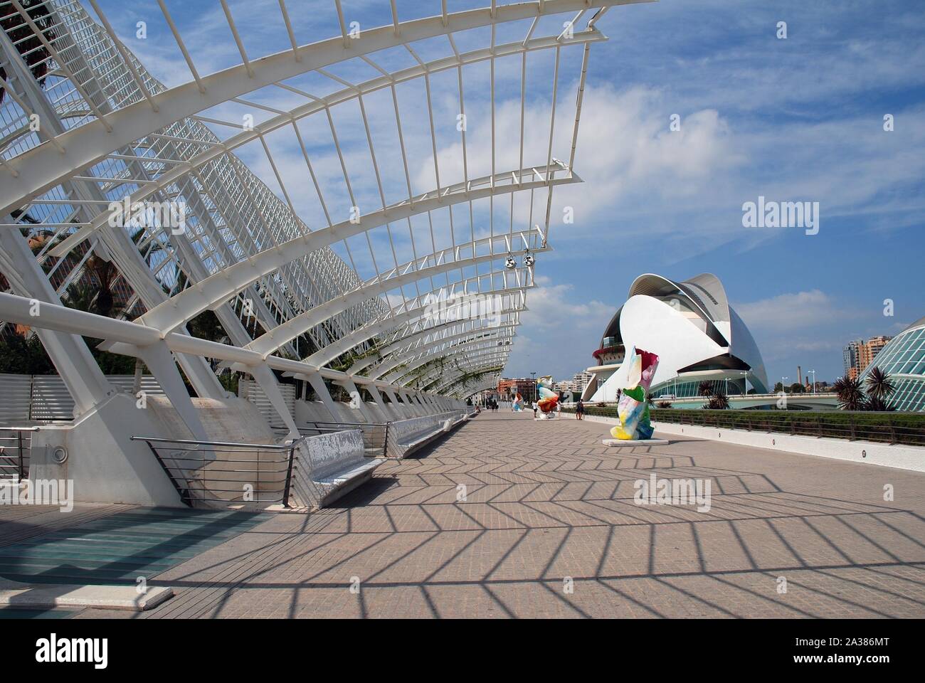 The Umbracle and Palau de les Arts at the City of Arts and Sciences in Valencia, Spain on September 5, 2019. Stock Photo