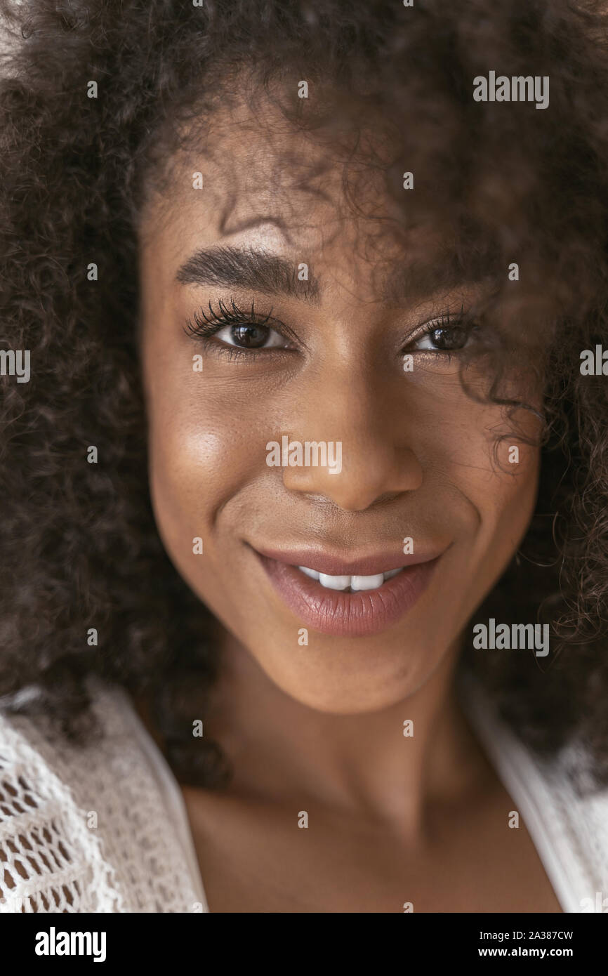 Portrait of pleased girl that posing on camera Stock Photo - Alamy