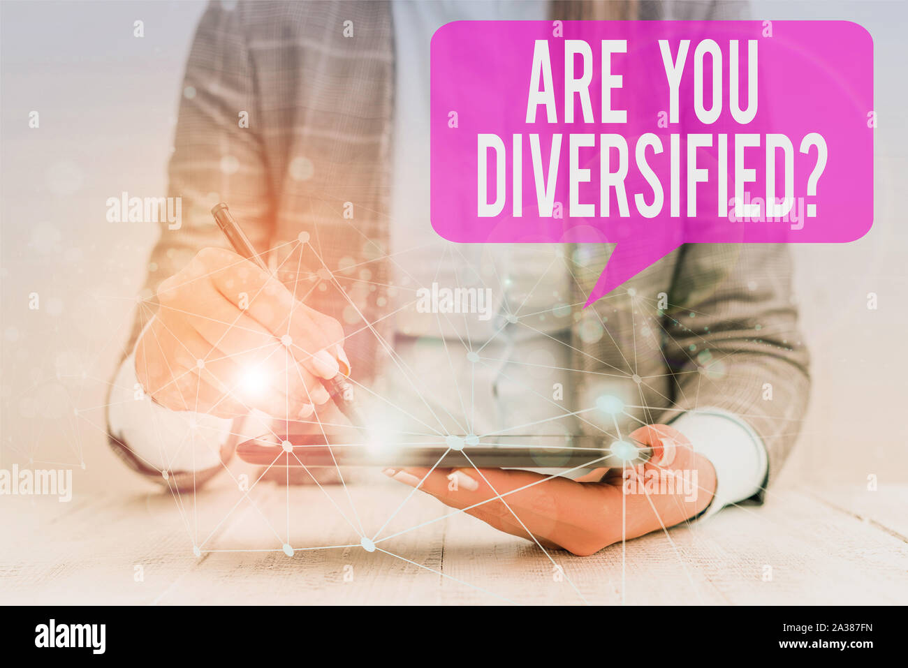 Word writing text Are You Diversified Question. Business photo showcasing someone who is Different Mixed Multi Faceted Female human wear formal work s Stock Photo