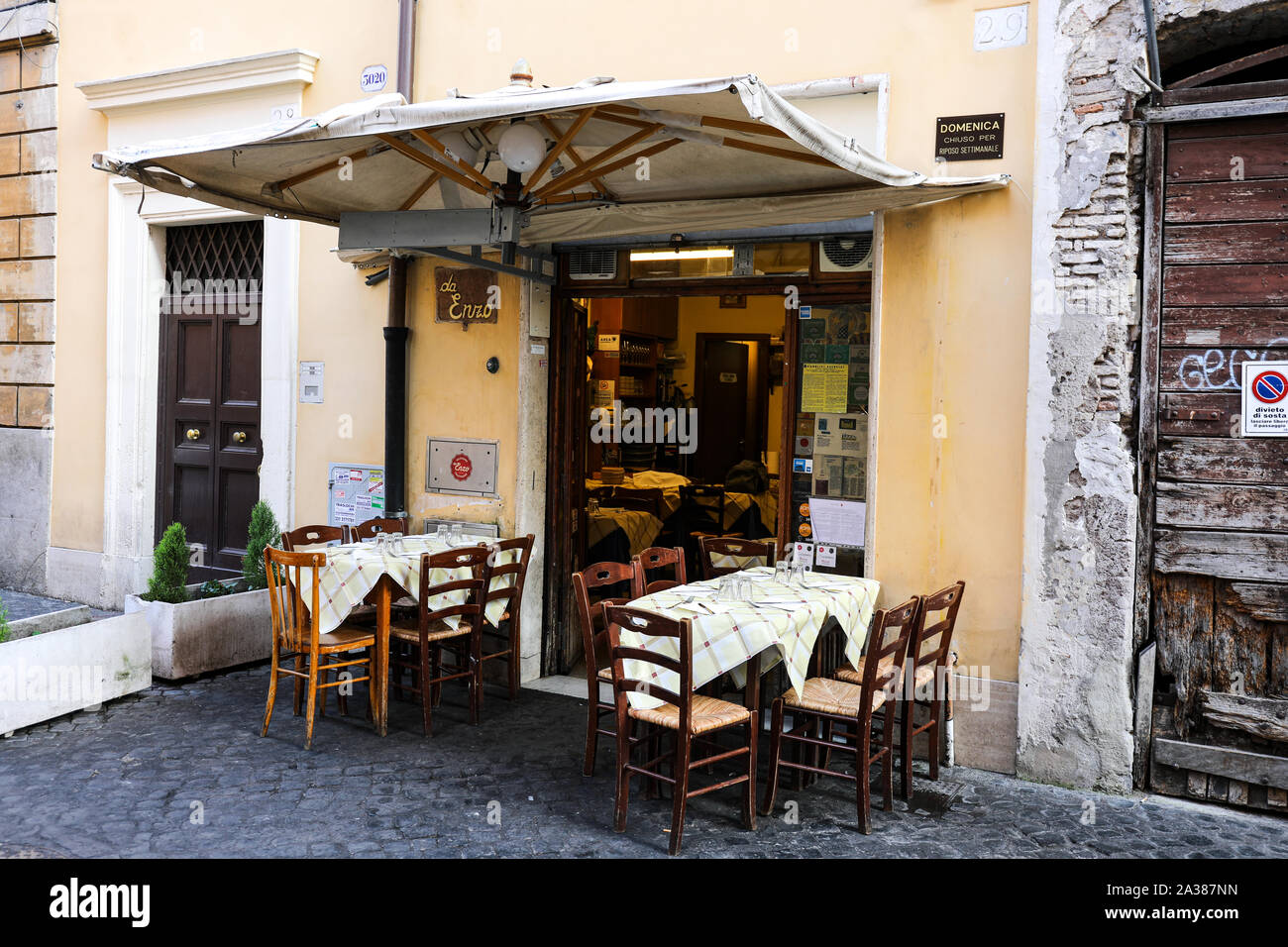 Trattoria da Enzo al 29, authentic Trastevere restaurant with traditional cuisine in Rome, Italy Stock Photo