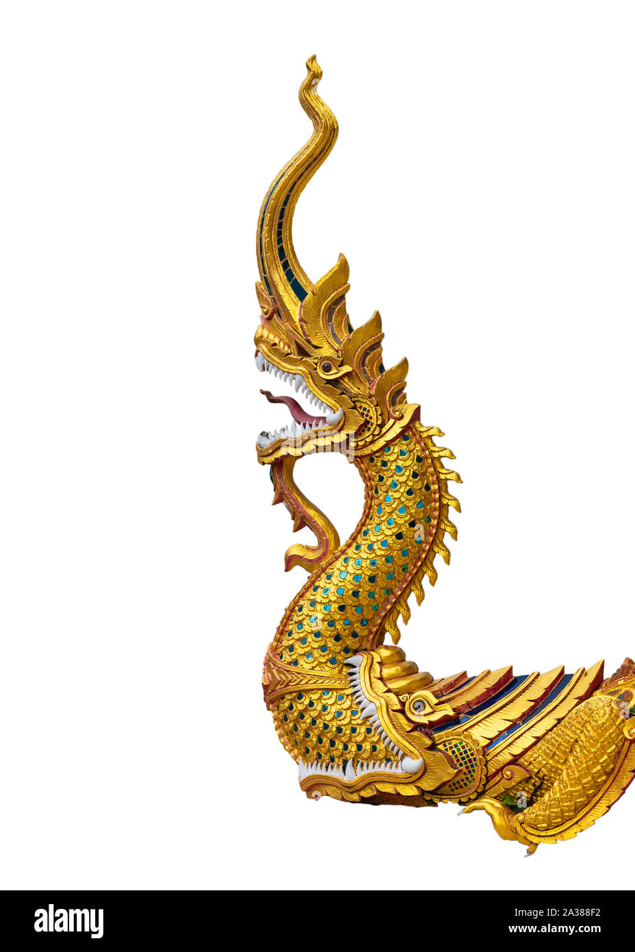 Thai Dragon or Serpent statue isolated on white background. Is the art of Thailand that can be seen in temple. Stock Photo