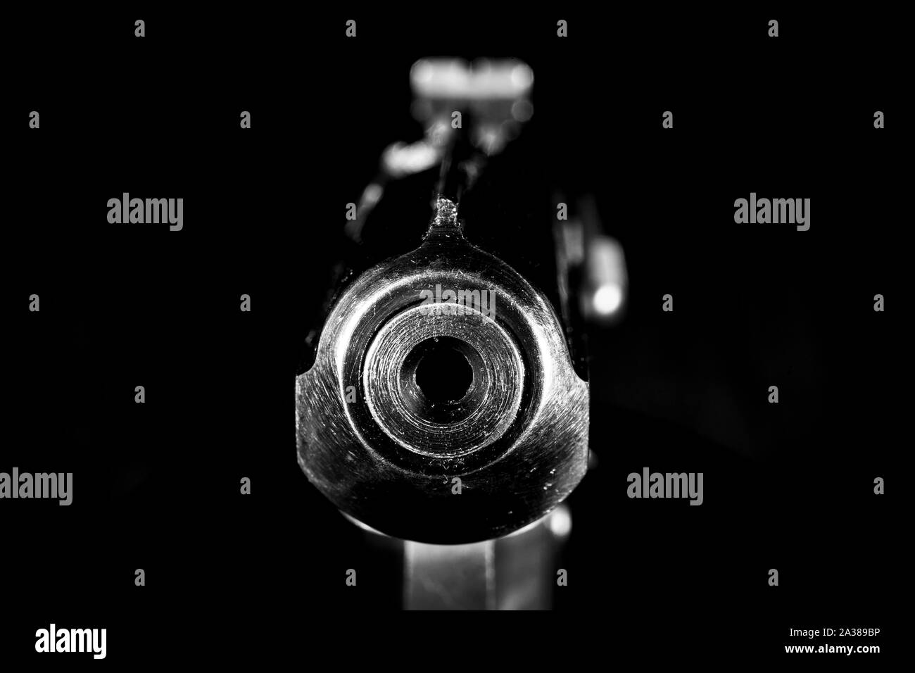 Gun barrel close up on black background.Shooting weapon Stock Photo Alamy