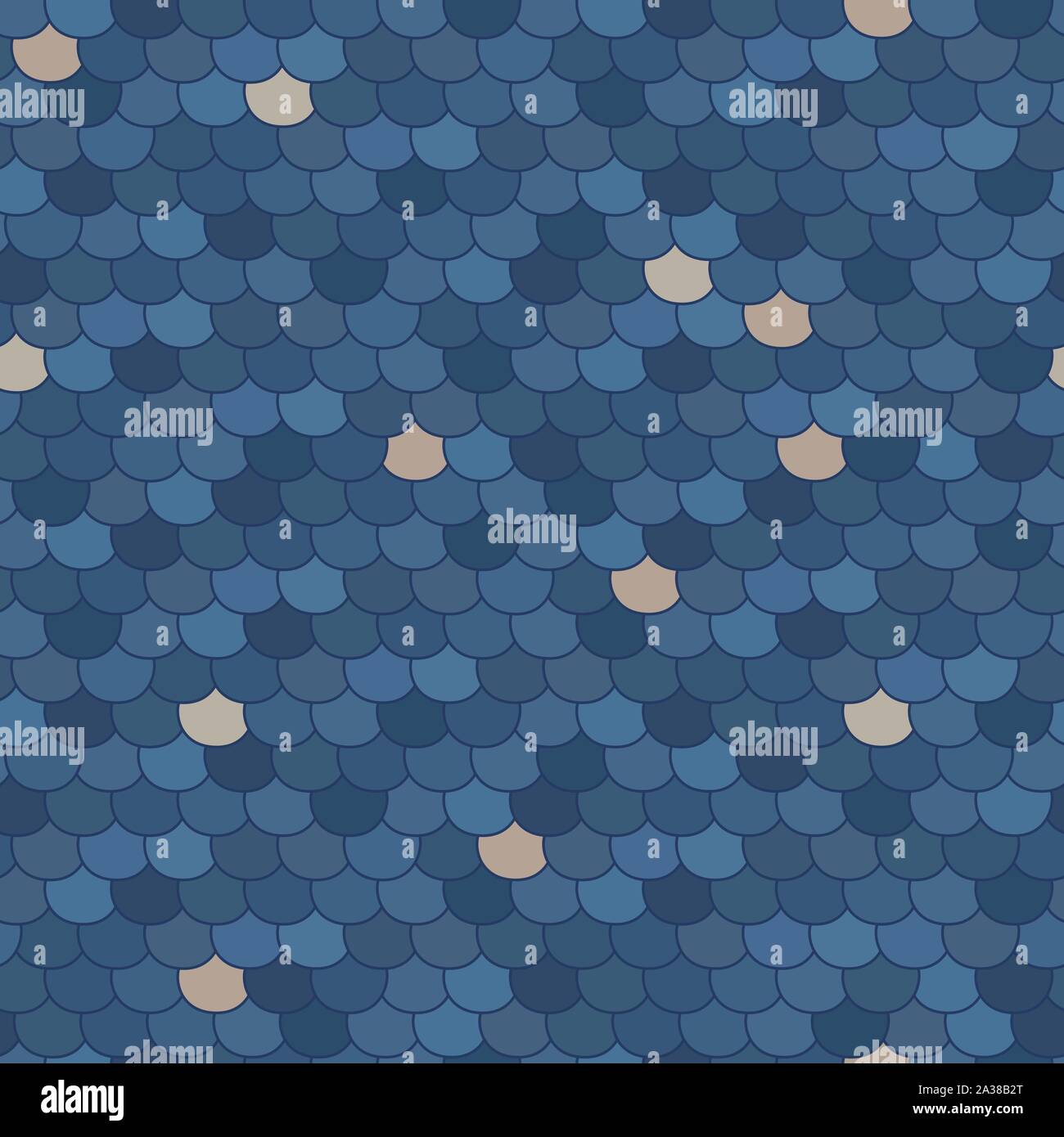 Abstract seamless pattern. Stylized roof shingles. Shades of blue and beige. Random arc texture. For decoration, wallpaper, web-page background. Stock Vector