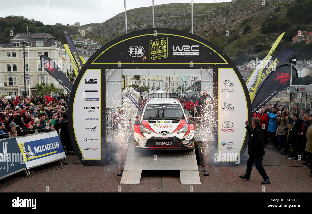 Winners of the Wales Rally GB Estonia’s Ott Tanak and Martin Jarveoja during day four of the Wales Rally GB. Stock Photo