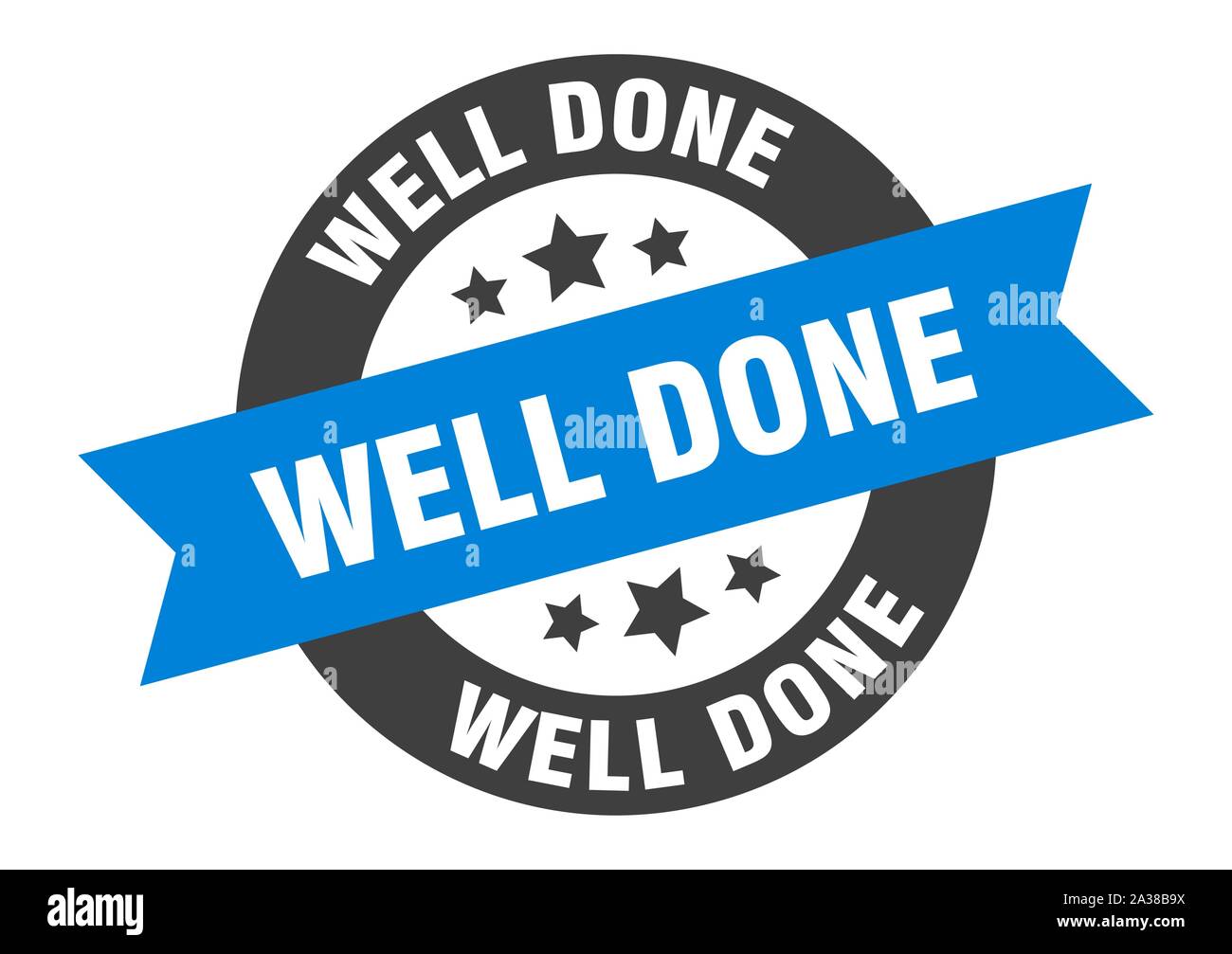 well done sign. well done blue-black round ribbon sticker Stock Vector