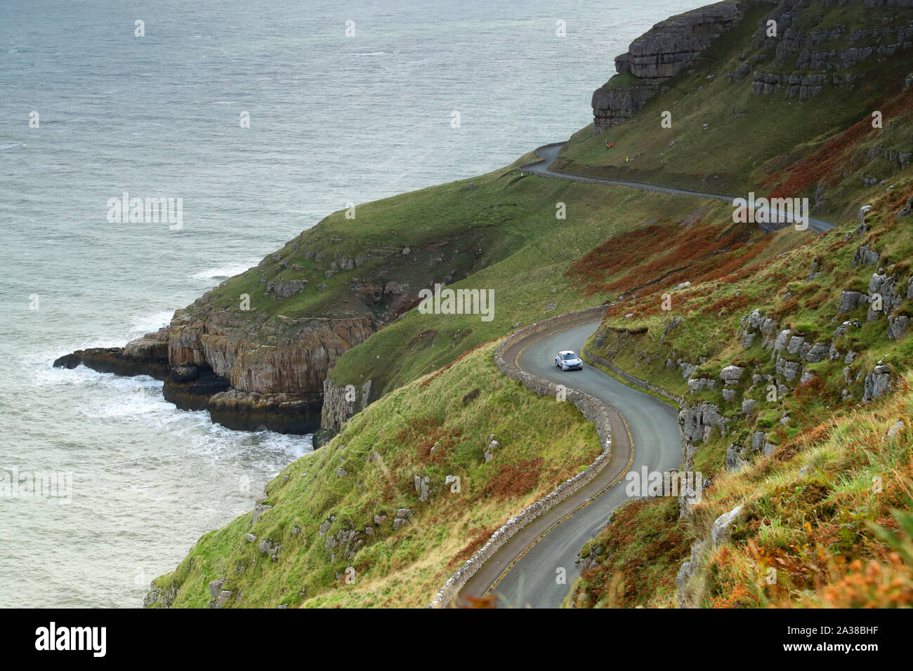 Great Britain’s Tom Cave and Dale Furniss in a Hyundai NG i20 R5 during day four of the Wales Rally GB. Stock Photo