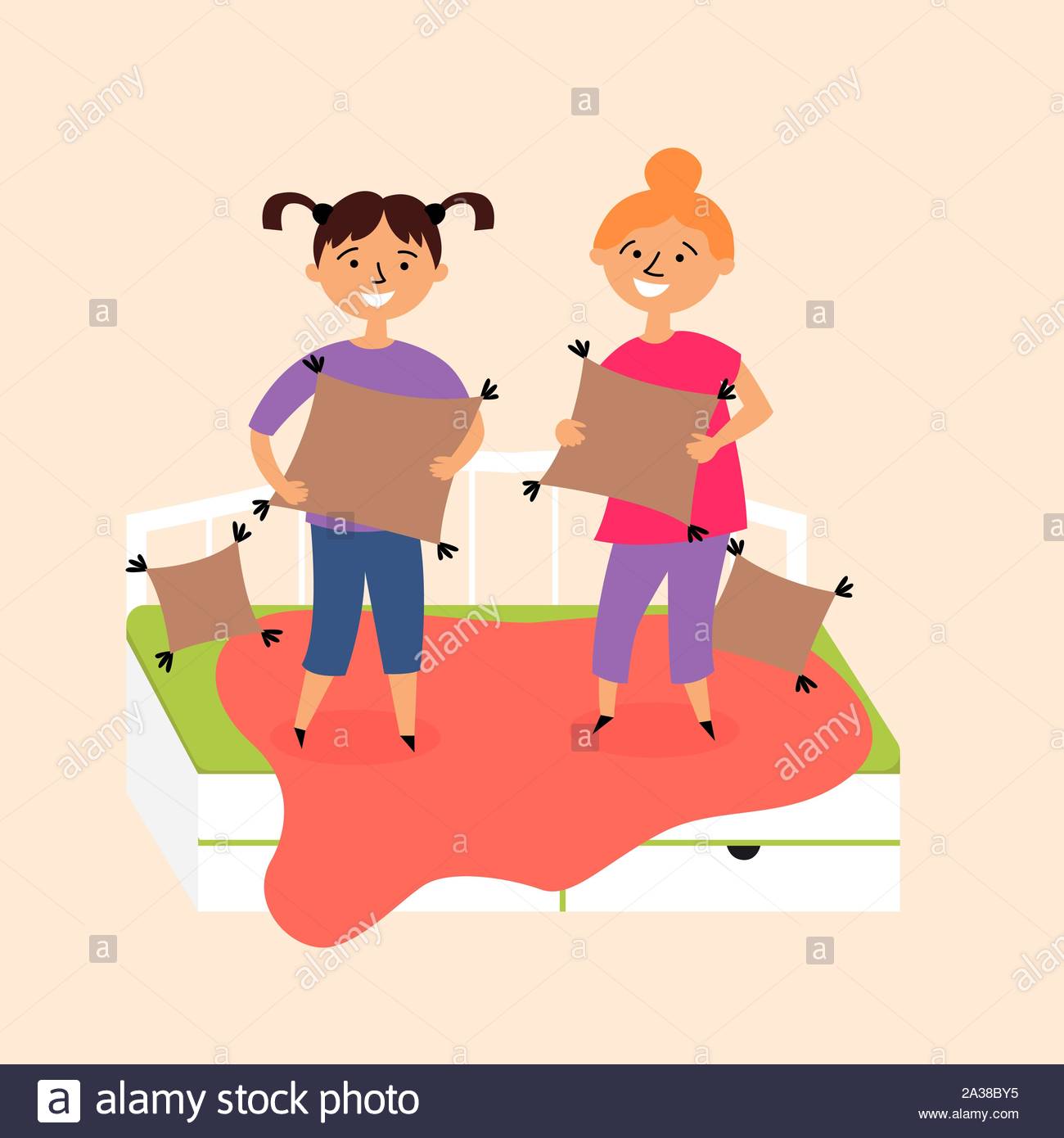 Pillow Fight Stock Vector Images Alamy