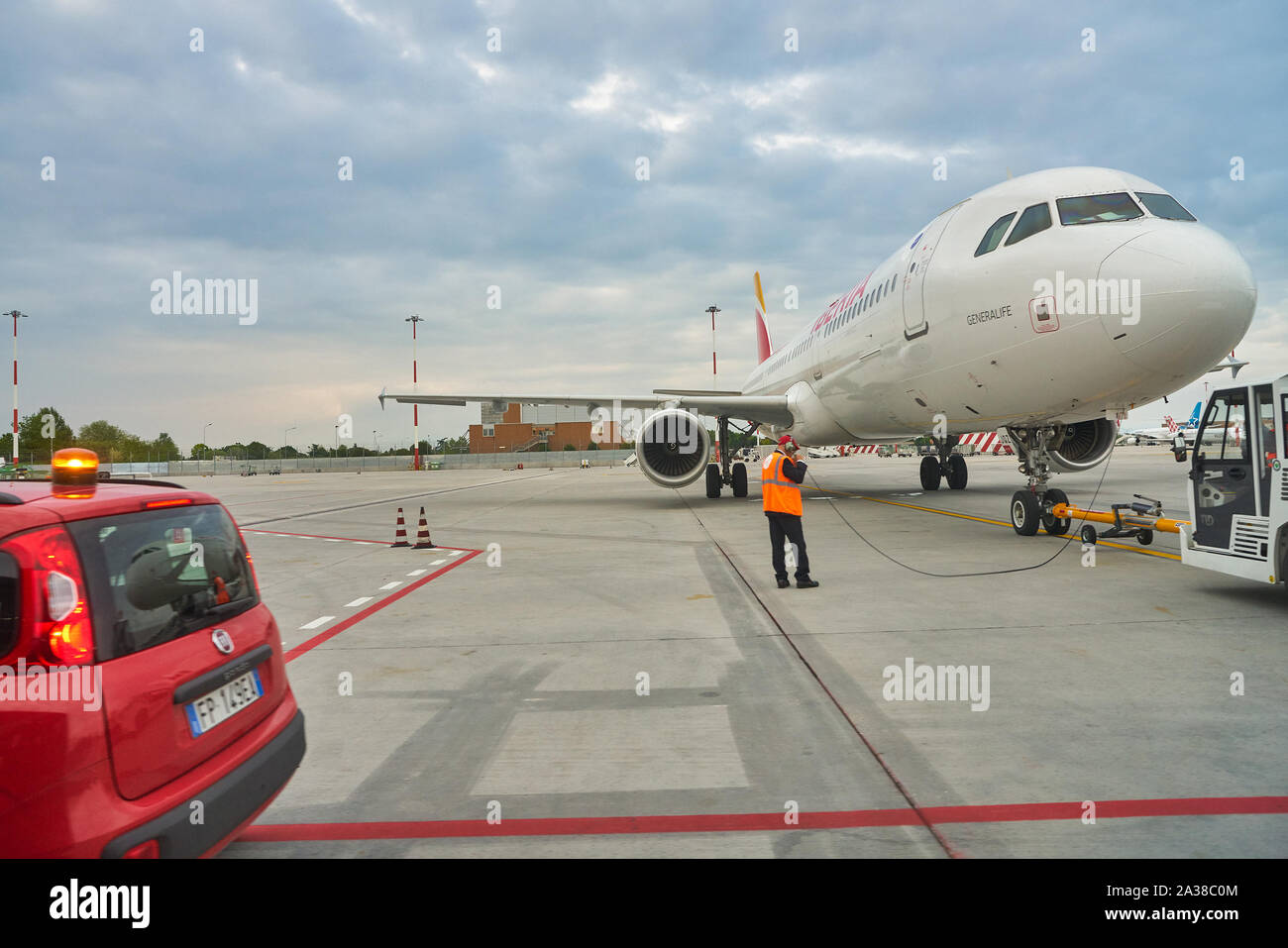 VENICE, ITALY - CIRCA MAY, 2019: an aircraft on tarmac at Venice Marco Polo Airport. Stock Photo