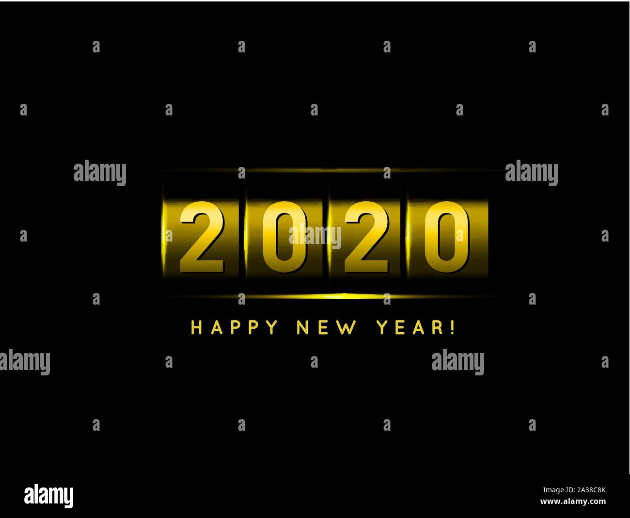 New Year golden counter 2020 vector illustration on black Stock Vector