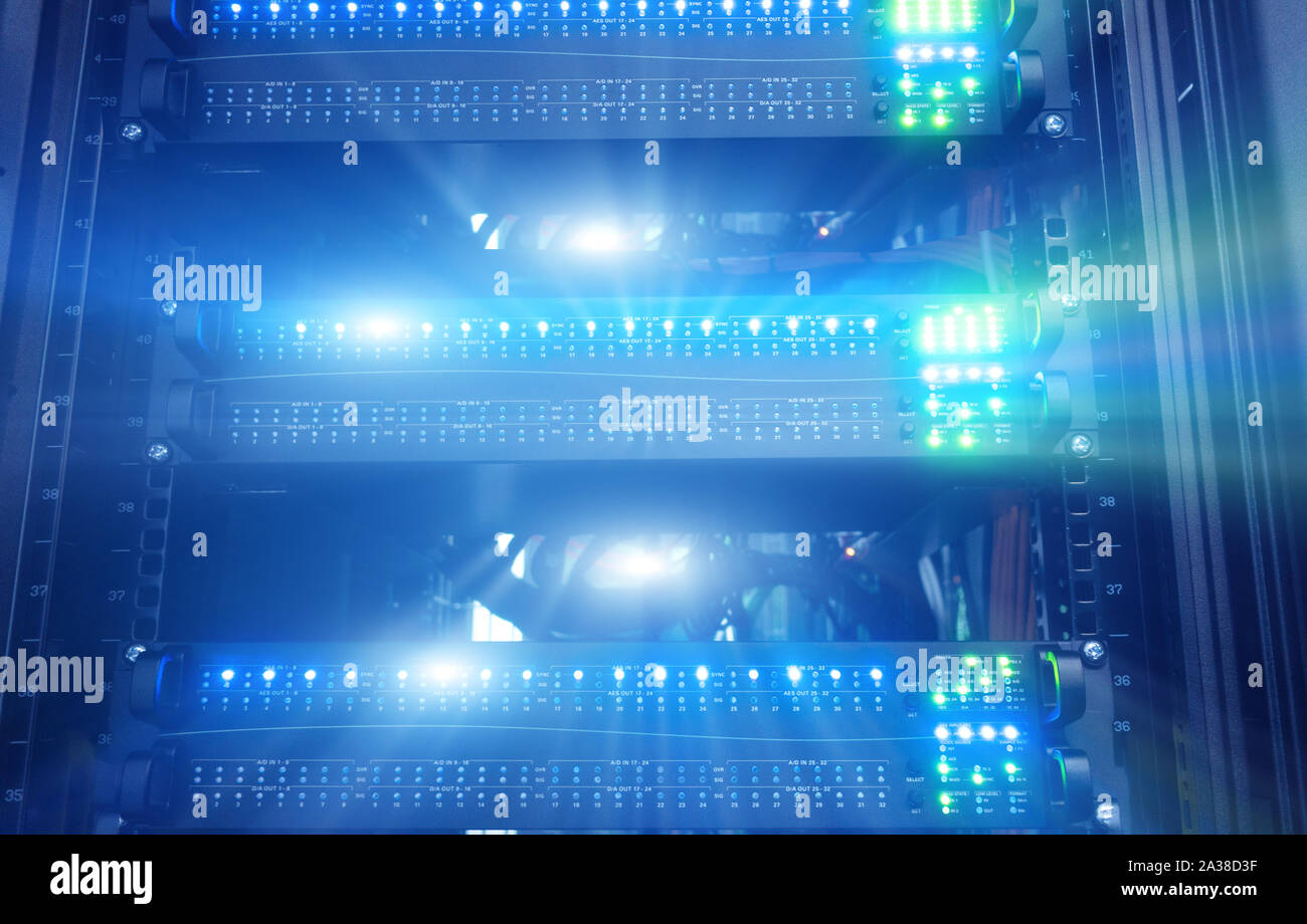Supercomputer Datacener Server Rack. Technology and Business Stock Photo