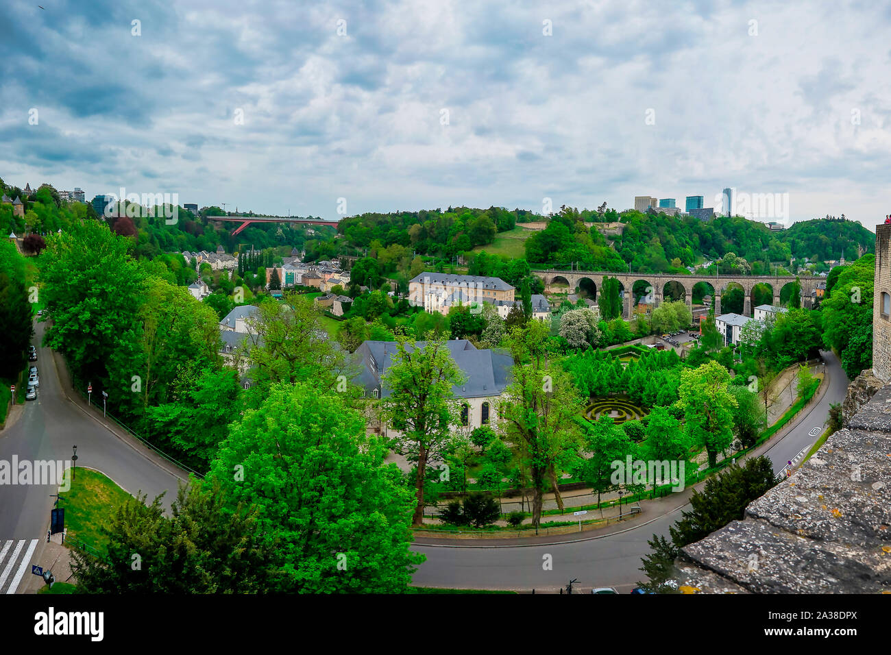 View from Le Chemin de la Corniche, Luxembourg City, Luxembourg Stock Photo