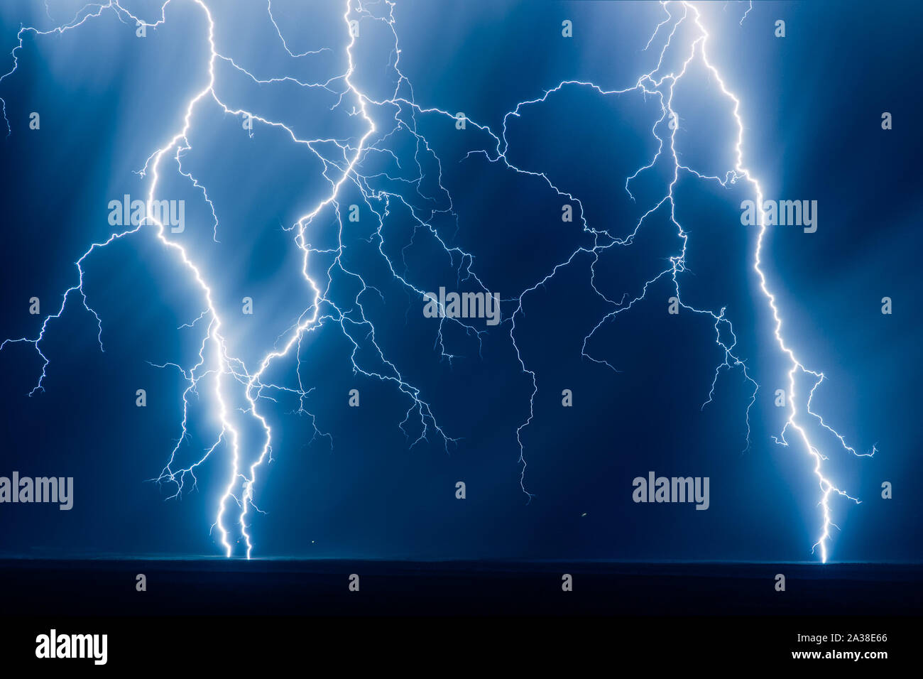 Lightning Bolts Strike on Plateau, Mesa Verde National Park, Colorado, United States Stock Photo