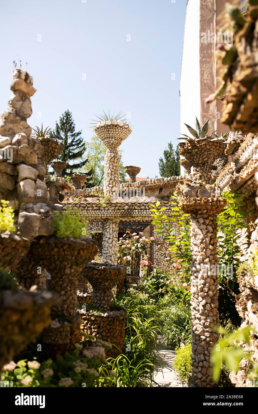 The walled garden in Jules Senis's Jardin Rosa Mir in La Croix-Rousse quarter of the fourth arrondissement of Lyon, France. Stock Photo