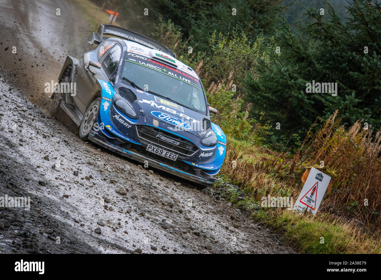 Elfyn Evans (Wales) driving through the Myherin stage of Wales Rally GB ...