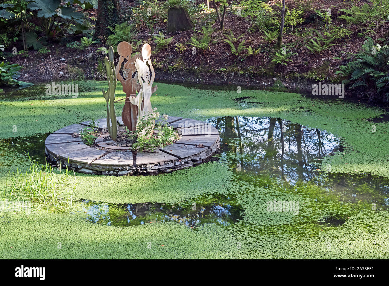 Metallic Pond Statue At The Portmeirion Village Wales UK With metallic-pond-statue-at-the-portmeirion-village-wales-uk-with