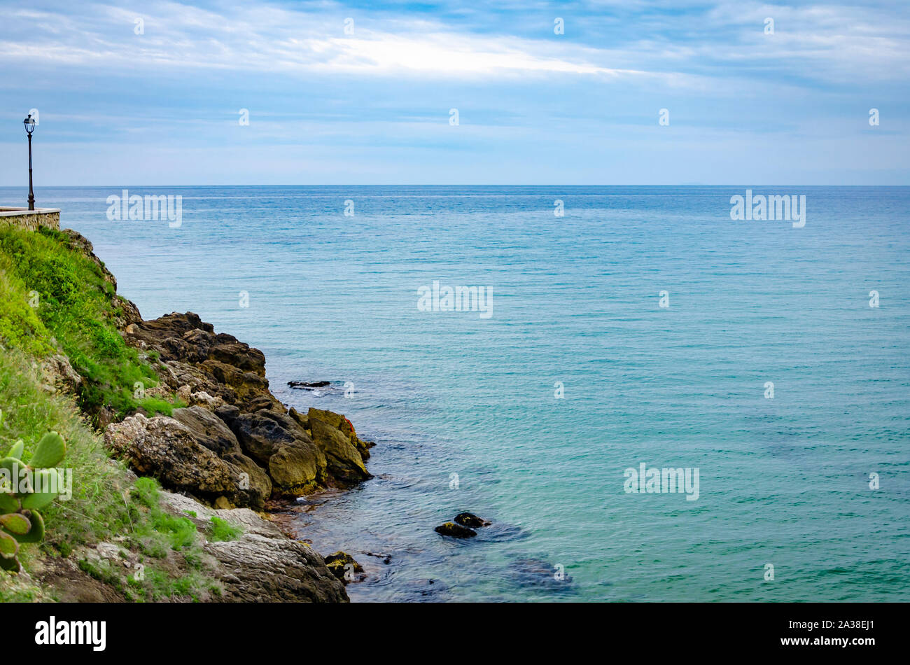 Picturesque sea view with rocks from Sperlonga coast in Italy. Vacation in Europe concept. Copy space Stock Photo