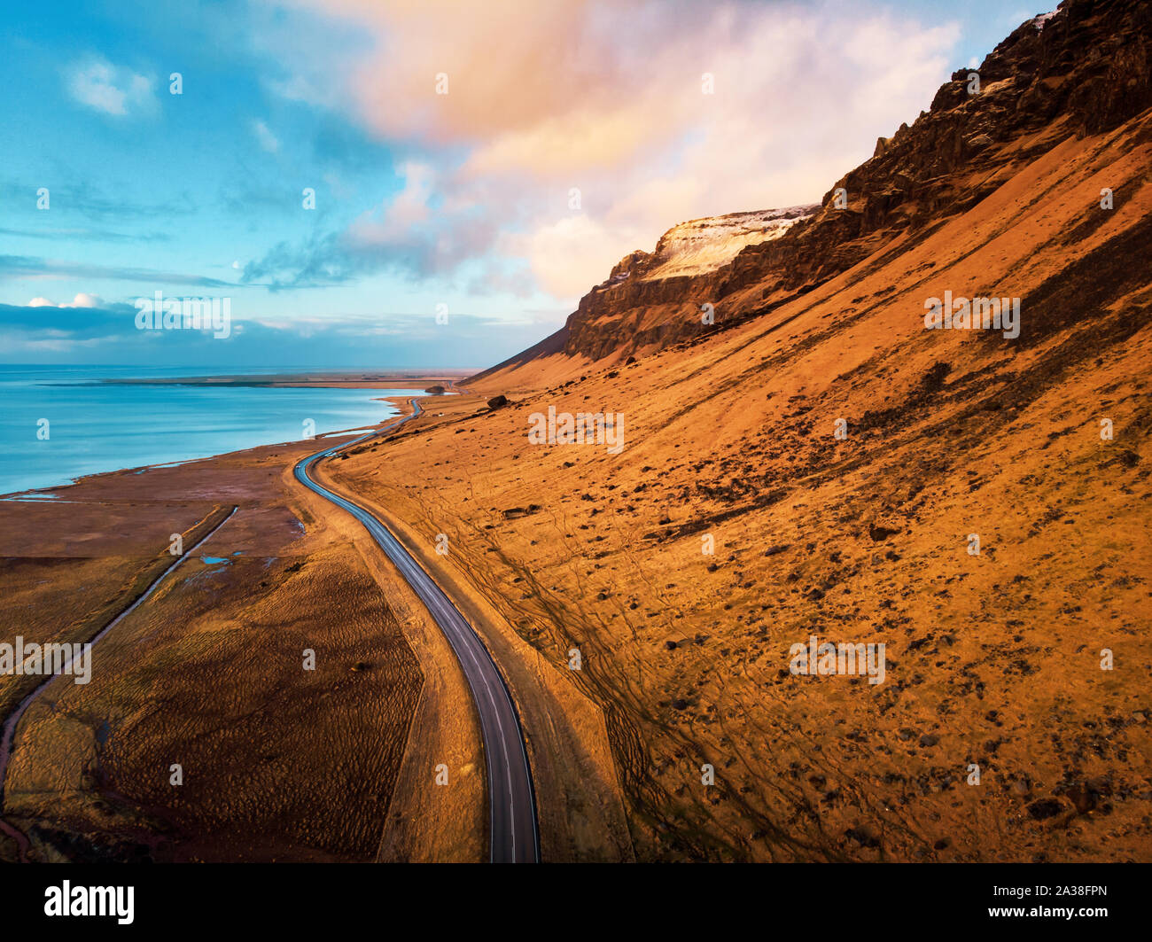 Stunning scenery of Icelandic road in south Iceland Stock Photo