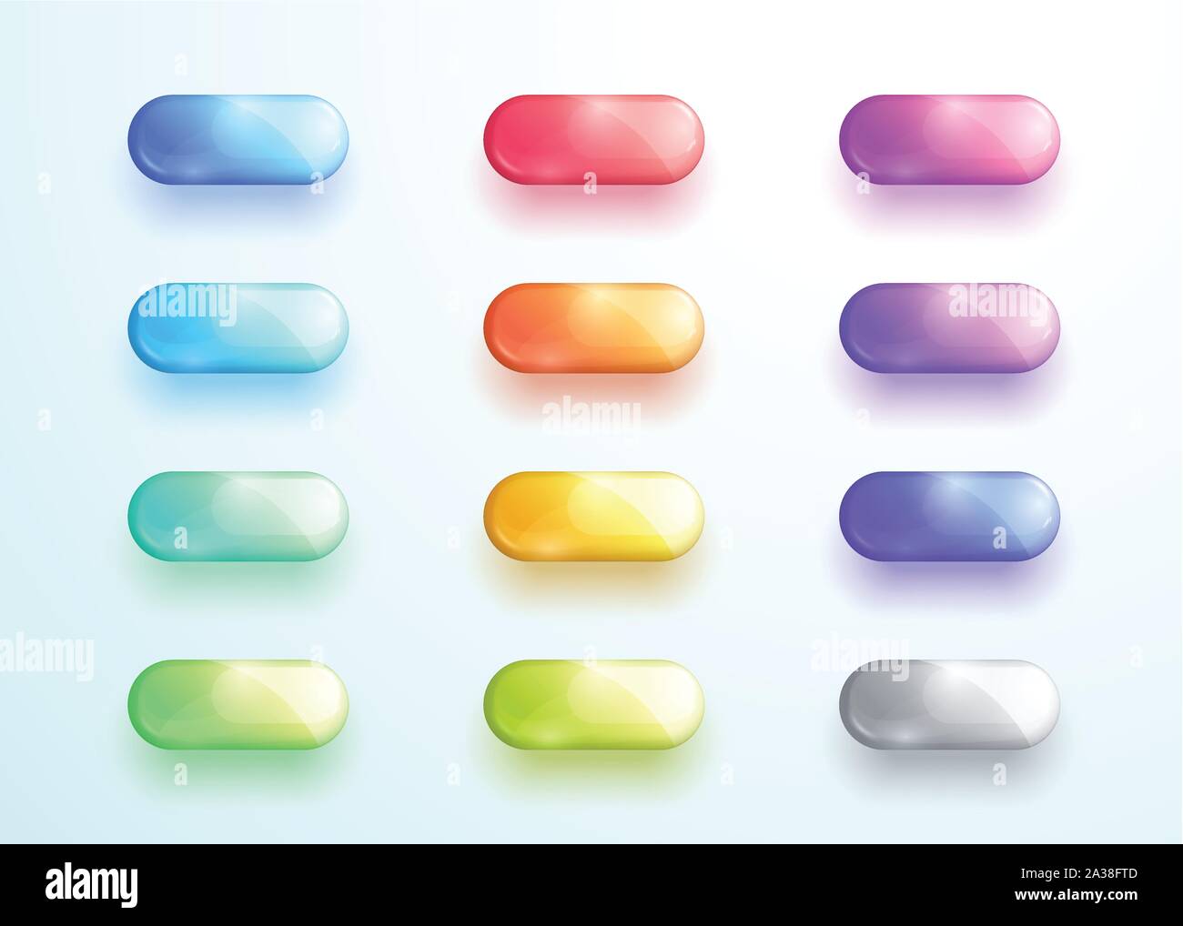 Glossy Pill Button Shape Icon Vector Elements Set Stock Vector