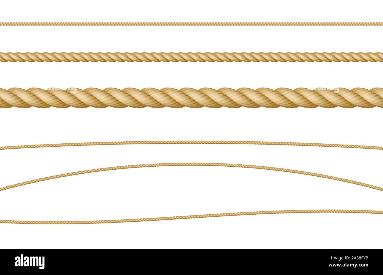 Rope String Natural Realistic Vector Illustration Set Stock Vector