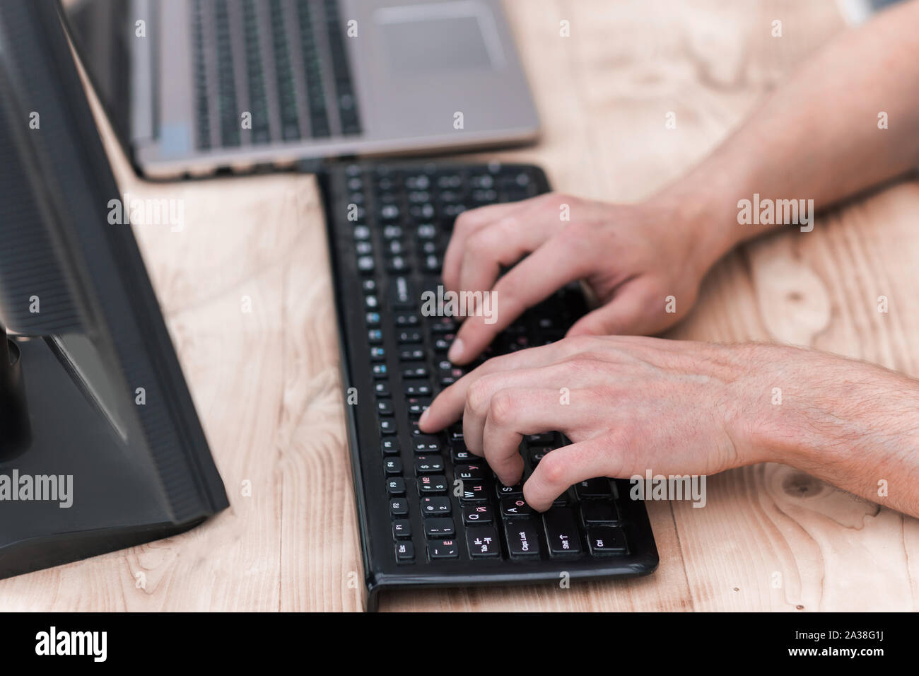 close up. businessman working on a personal computer Stock Photo