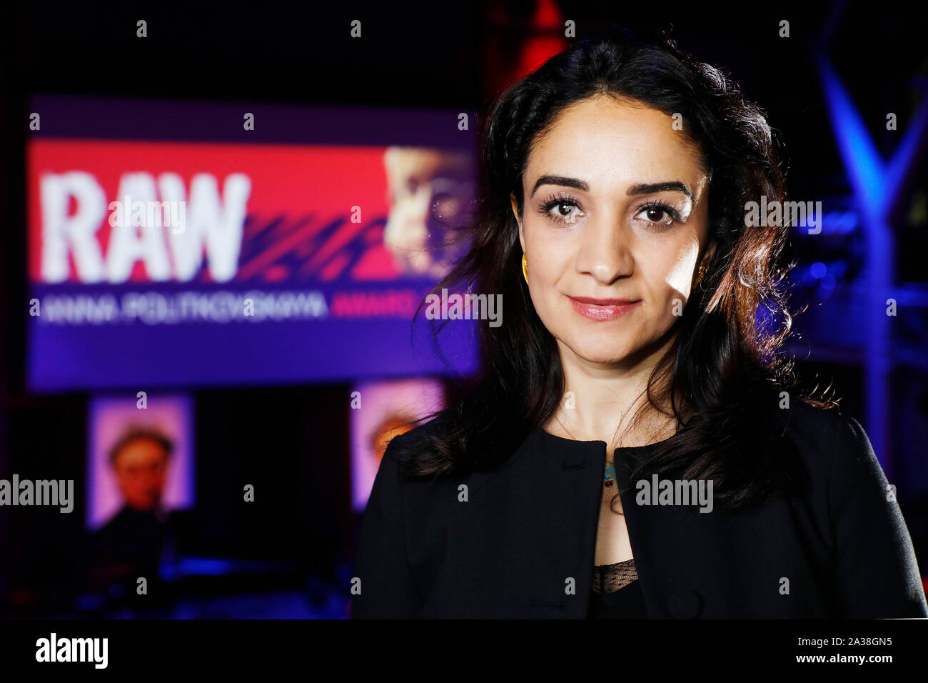 London, UK. 5th Oct, 2019.Lawyer and human rights activist Leila Alikarami poses for photographs before the RAW in WAR Anna Politkovskaya Award 2018, at a ceremony in London Saturday October 5. Alexievich received the award for speaking out about injustices in the post-Soviet space. The award in memory of journalist Anna Polikotkovskaya who was murdered in 2006 is presented annually, by the Reach All Women in WAR (RAW in WAR) charity to a female human rights defender from a conflict zone. Photograph Credit: Luke MacGregor/Alamy Live News Stock Photo