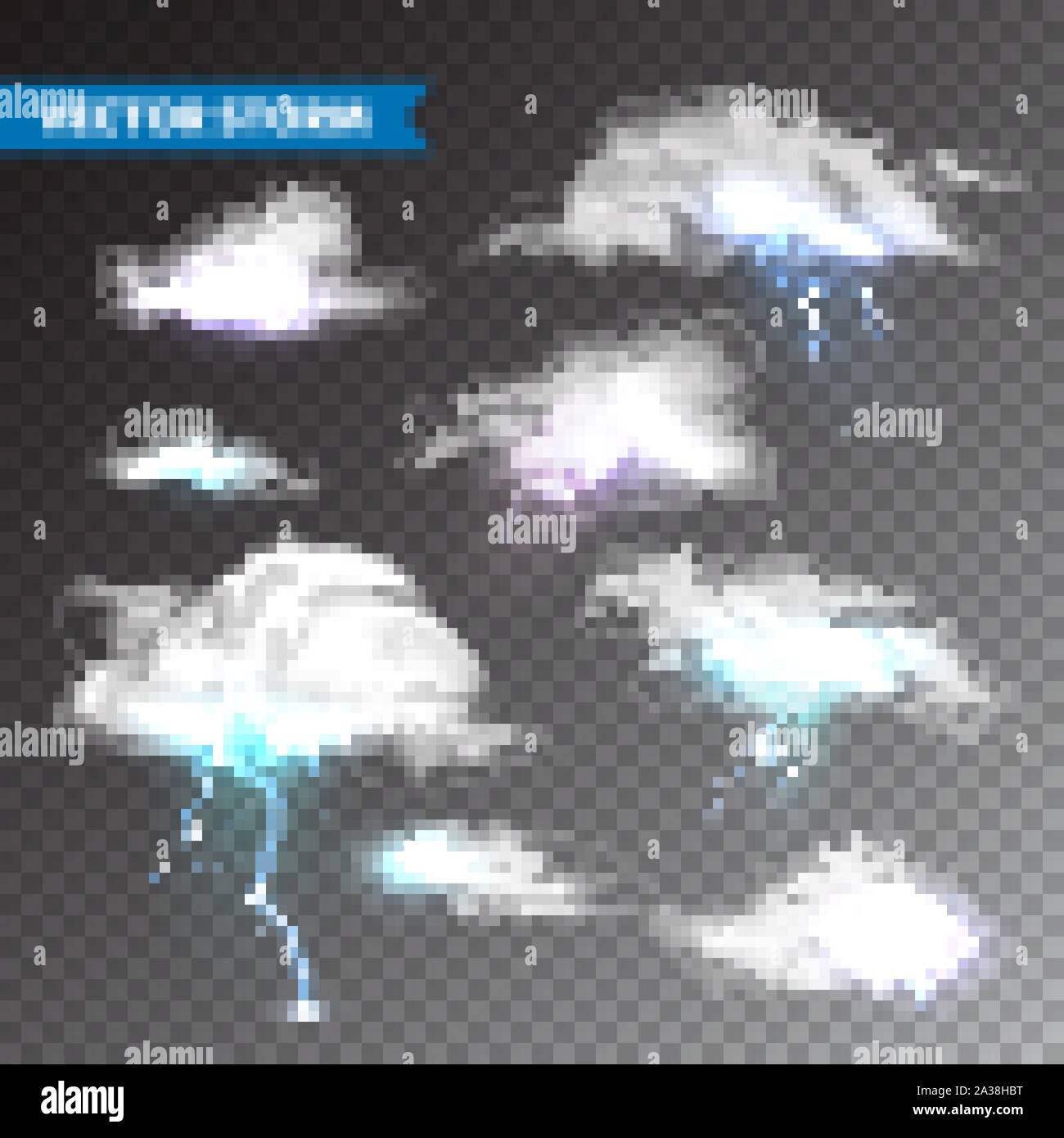 Realistic clouds with lightning set on transparent background ...