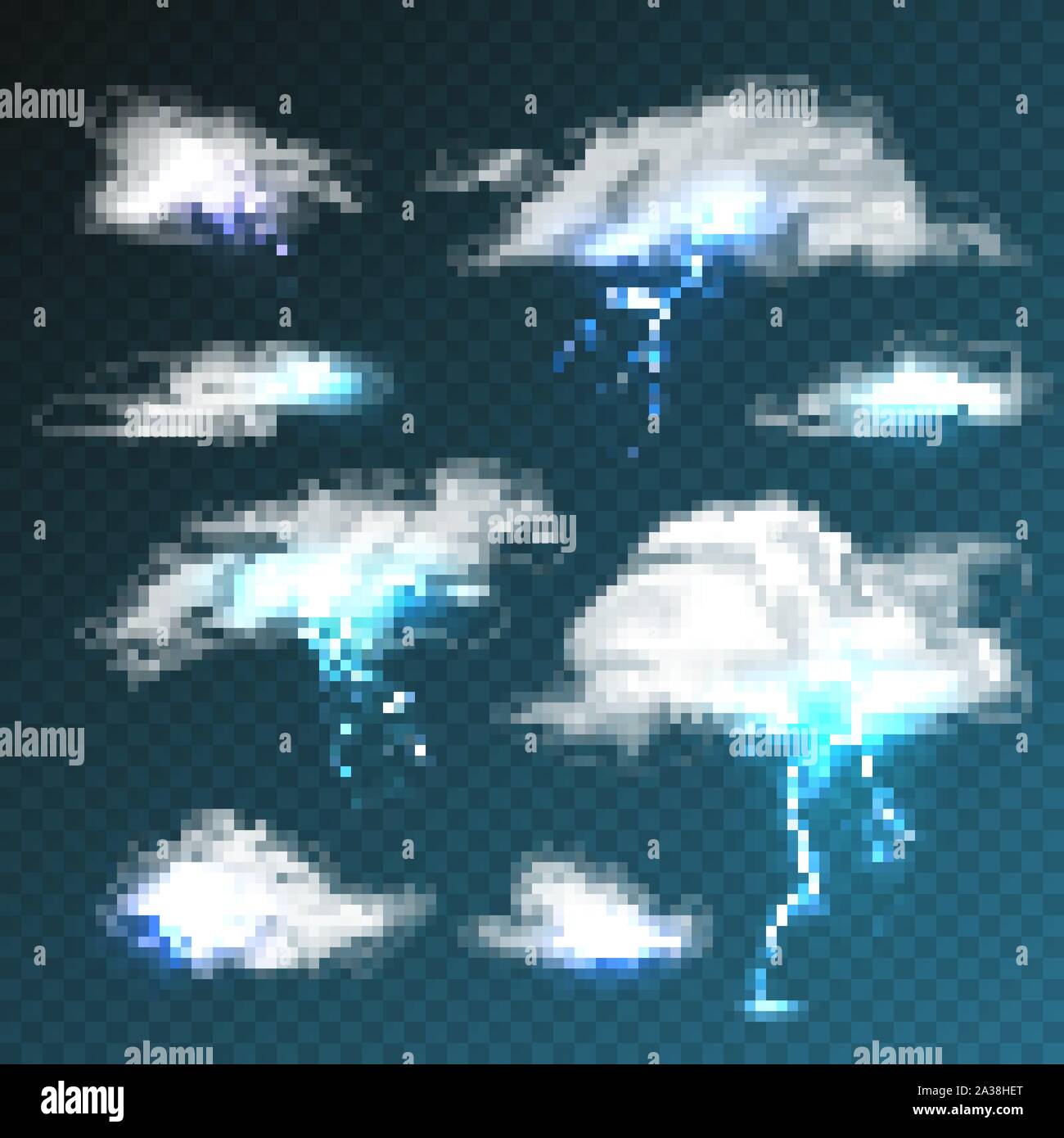Realistic clouds with lightning set on transparent background ...