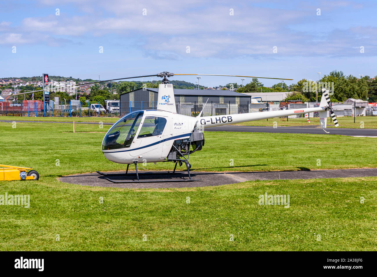 G-LHCB 2001 Robinson R22 Beta two seat helicopter Stock Photo