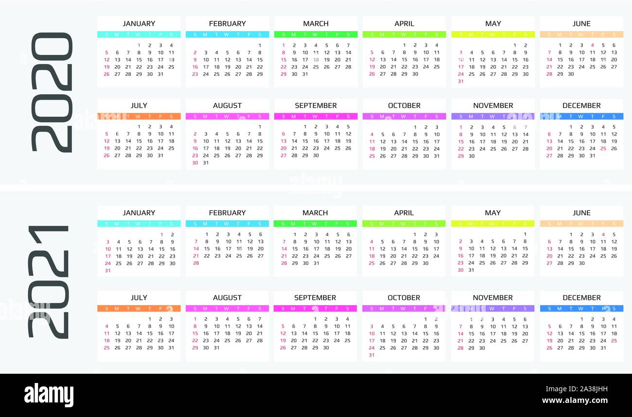 Calendar 2020 And 2021 Template 12 Months Include Holiday Event Stock Vector Image Art Alamy calendario 2021 y 2021