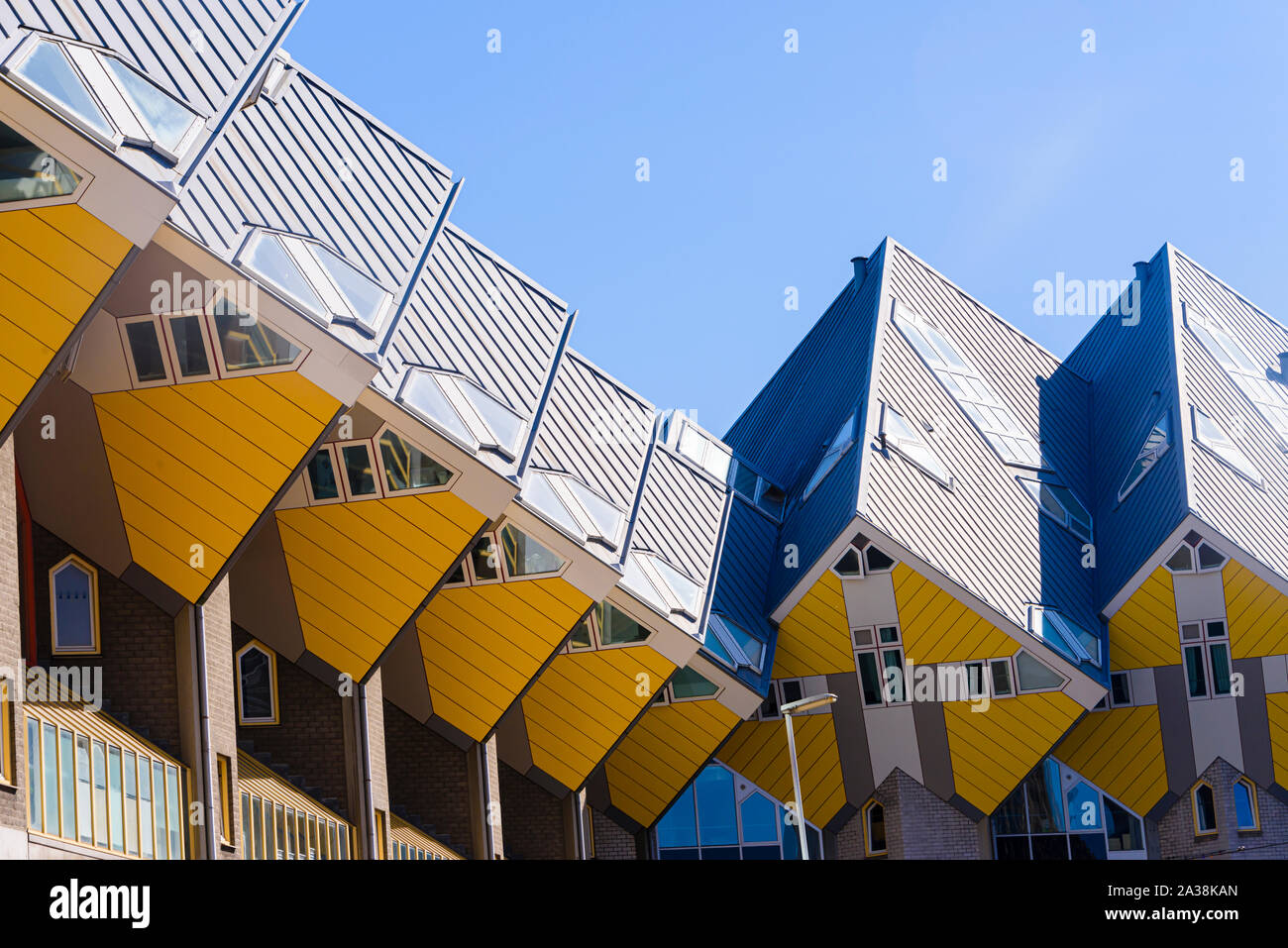 Modern architecture Cube Houses, designed by Piet Blom, and designed to maximise internal space, without using up a lot of ground space.  Rotterdam, N Stock Photo