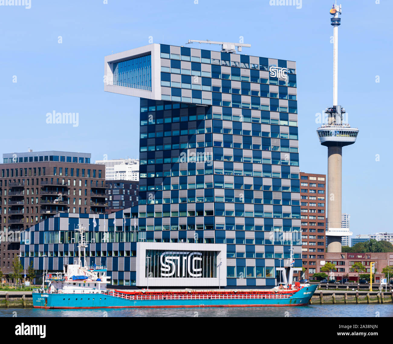 Modern office for the maritime training company STC with the iconic Euromast behind, Schiehaven, Rotterdam, Netherlands Stock Photo