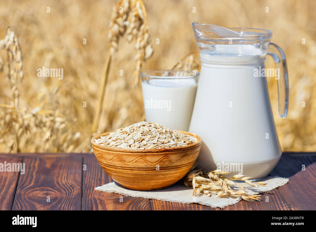 vegan oat milk and oatmeal Stock Photo