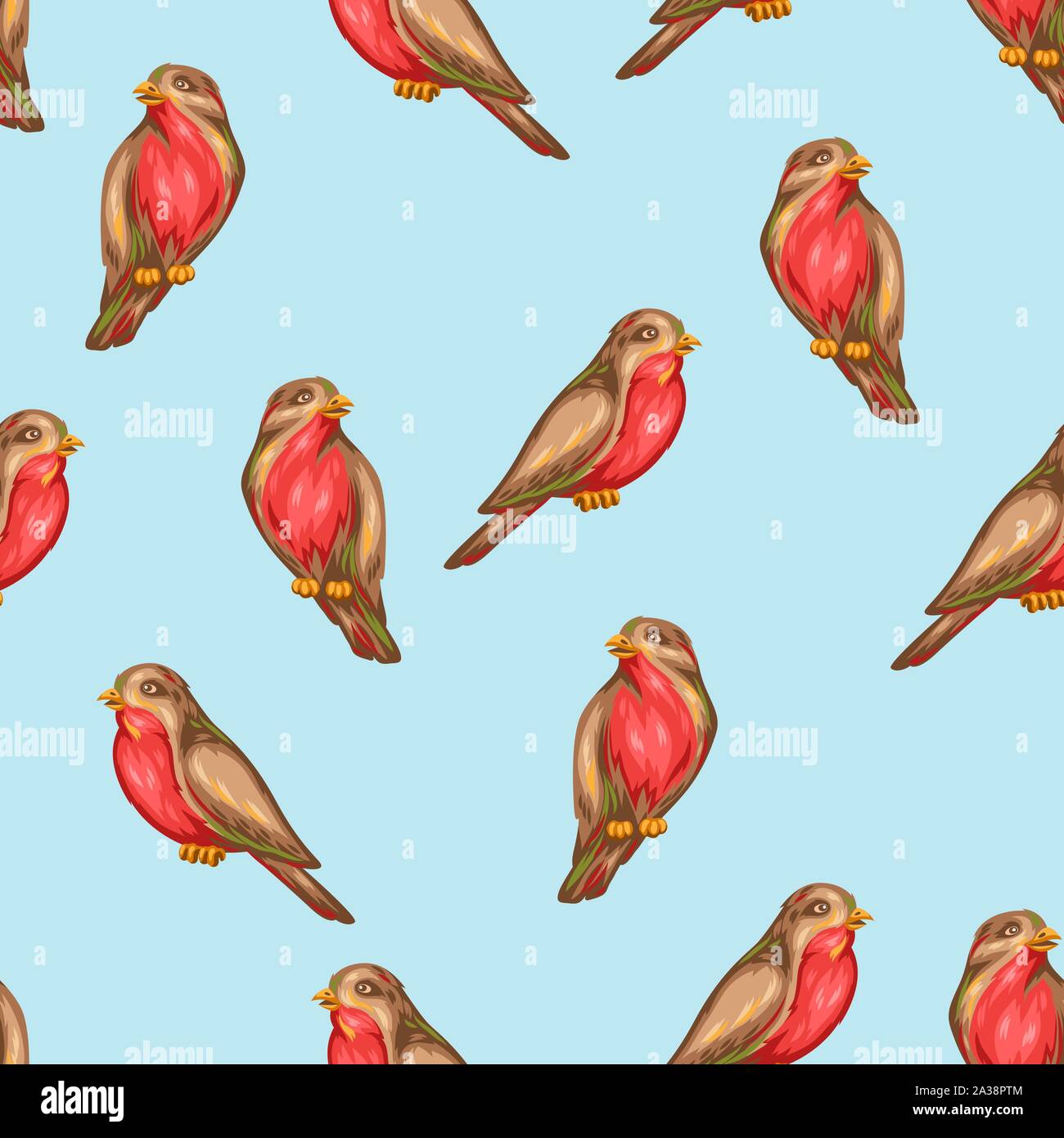 Seamless pattern with bullfinch birds. Stock Vector