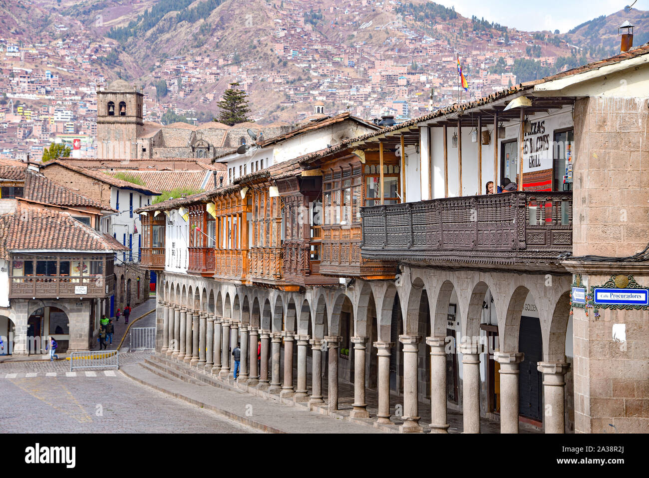 Cusco, Peru Sept 26, 2019 Balconies and architecture of Cusco's