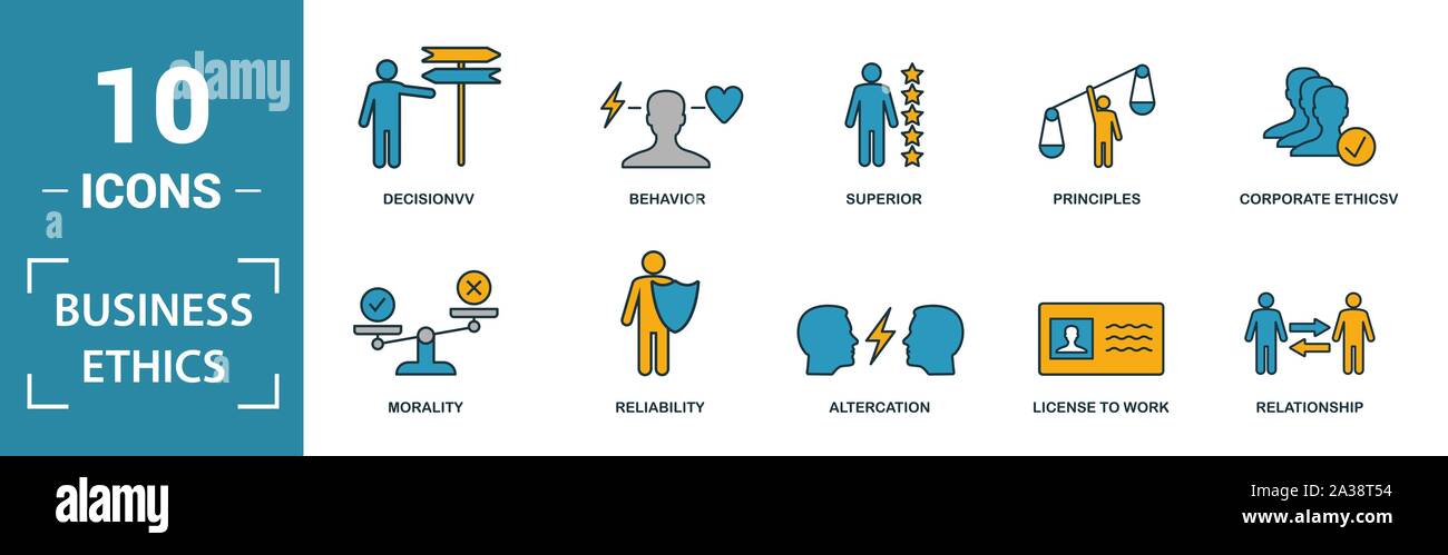 Business Ethics icon set. Include creative elements csr, trust ...