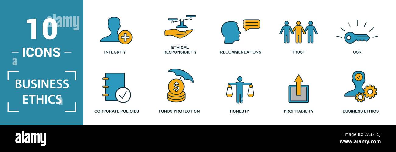 Business Ethics icon set. Include creative elements csr, trust ...