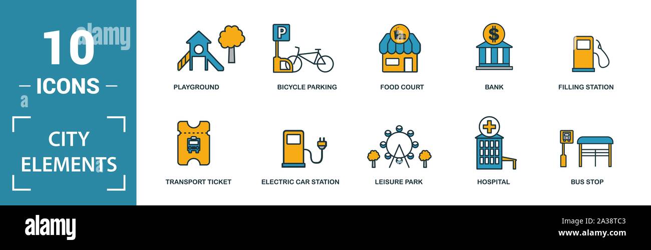 City Elements icon set. Include creative elements restroom sign, public ...