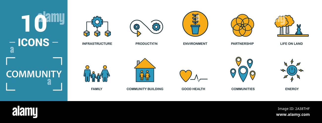 Community icon set. Include creative elements family, gender equality ...