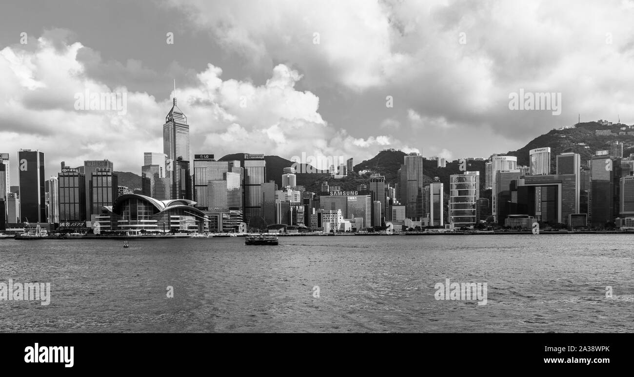 Skyline and Victoria Bay with Hongkong Island in the Background taken from Kowloon. Hong Kong, China, Asia Stock Photo