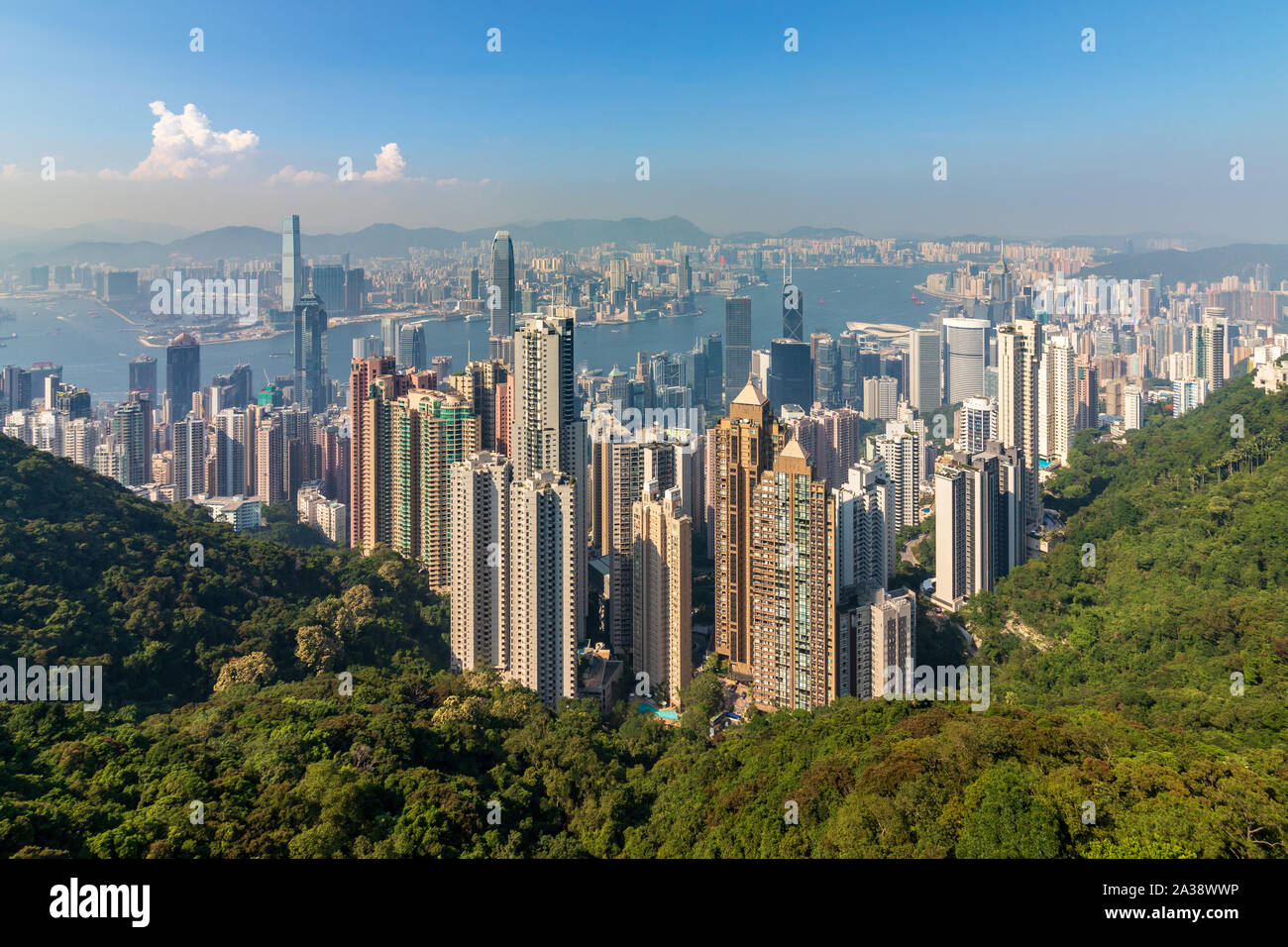 Panorama of Skyscrapers, Victoria Harbour and Hong Kong Bay. Taken from ...