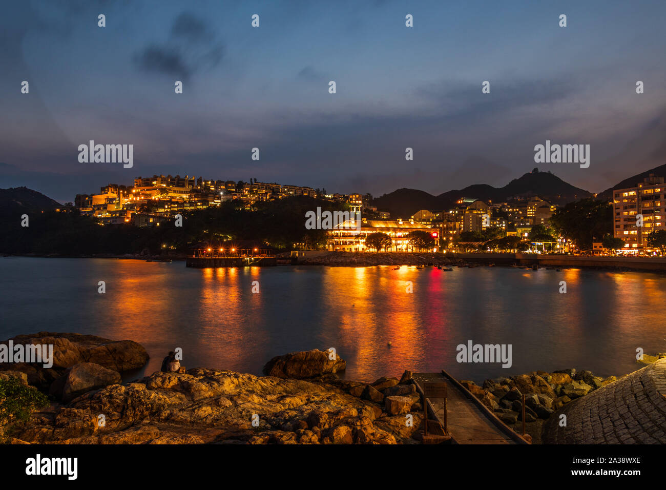 Romantic Panorama of Stanley Village, Bay and Harbour on Hongkong Island. Chek Chue, Hong Kong, China Stock Photo