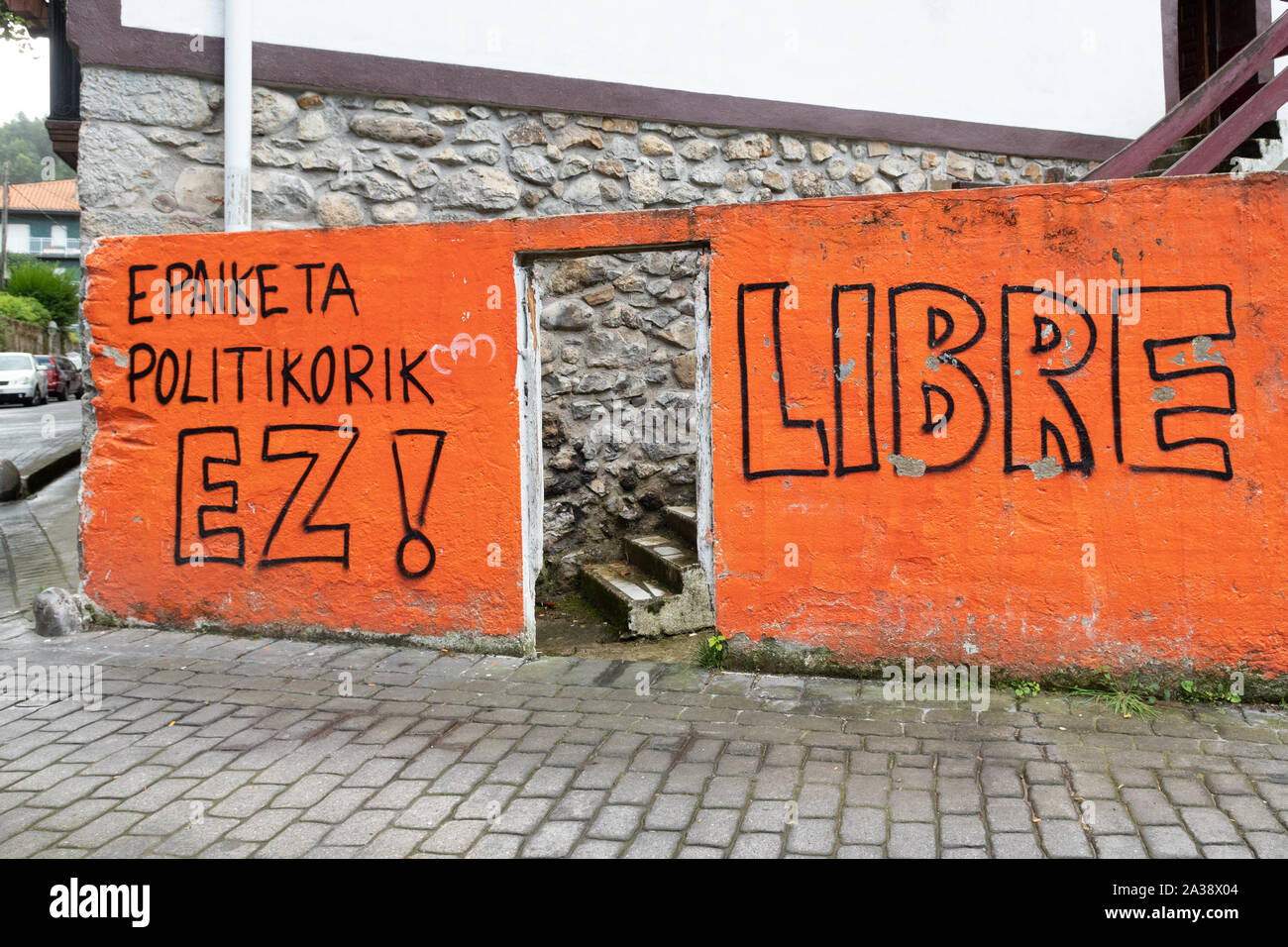 Basque Independence graffiti 'libre' in the Basque village of Ea, Biscay, Spain Stock Photo
