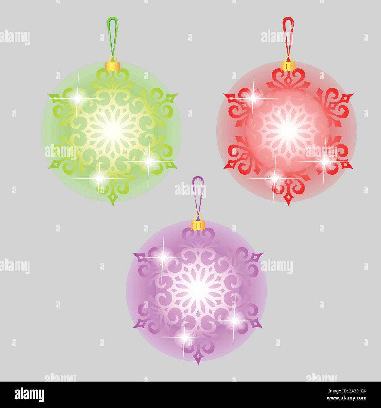 Sketch with Christmas tree decorations form of snowflakes isolated on grey background. Colorful festive baubles. Template of poster, invitation, other Stock Vector