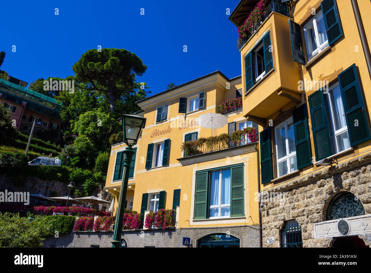 Portofino, Italy September 17, 2019 view of the Piccolo Hotel Stock