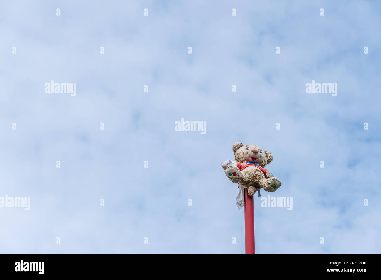 party bear a stand against an empty sky with plenty of empty space and negative space Stock Photo