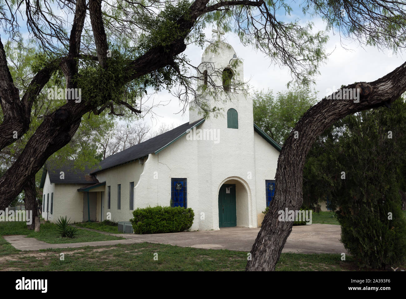Saint Miguel Archangel Catholic Church in little Los Ebanos, a community on the Rio Grande River in Hidalgo County, Texas Stock Photo
