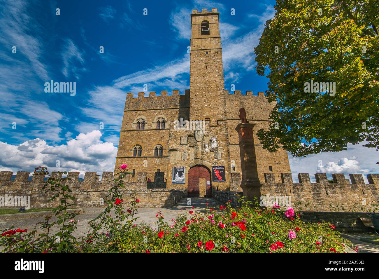 POPPI, ITALY - OCTOBEER 6, 2019: Poppi castle or the Castello dei Conti Guidi) is a medieval castle in Poppi, Tuscany, Italy, formerly the property of Stock Photo