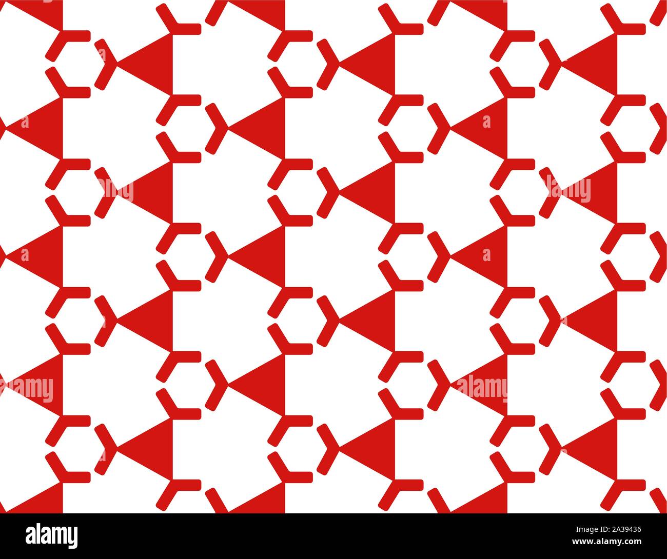 Vector seamless geometric pattern. Shaped red hexagons and triangles on white background. Stock Vector