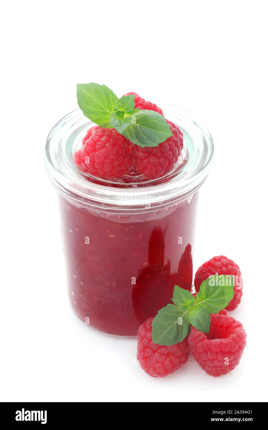A Jar Of Raspberry Jam isolated On White Stock Photo - Alamy